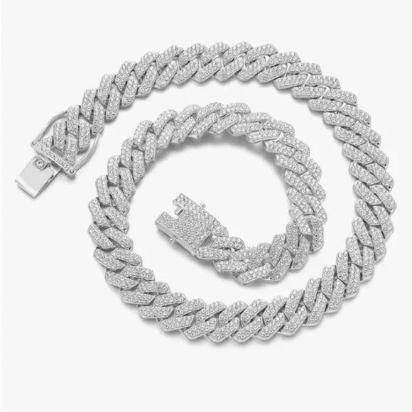 Stunning Iced Out 14mm Cuban Link Necklace and Bracelet Set NWOT - Picture 2 of 6